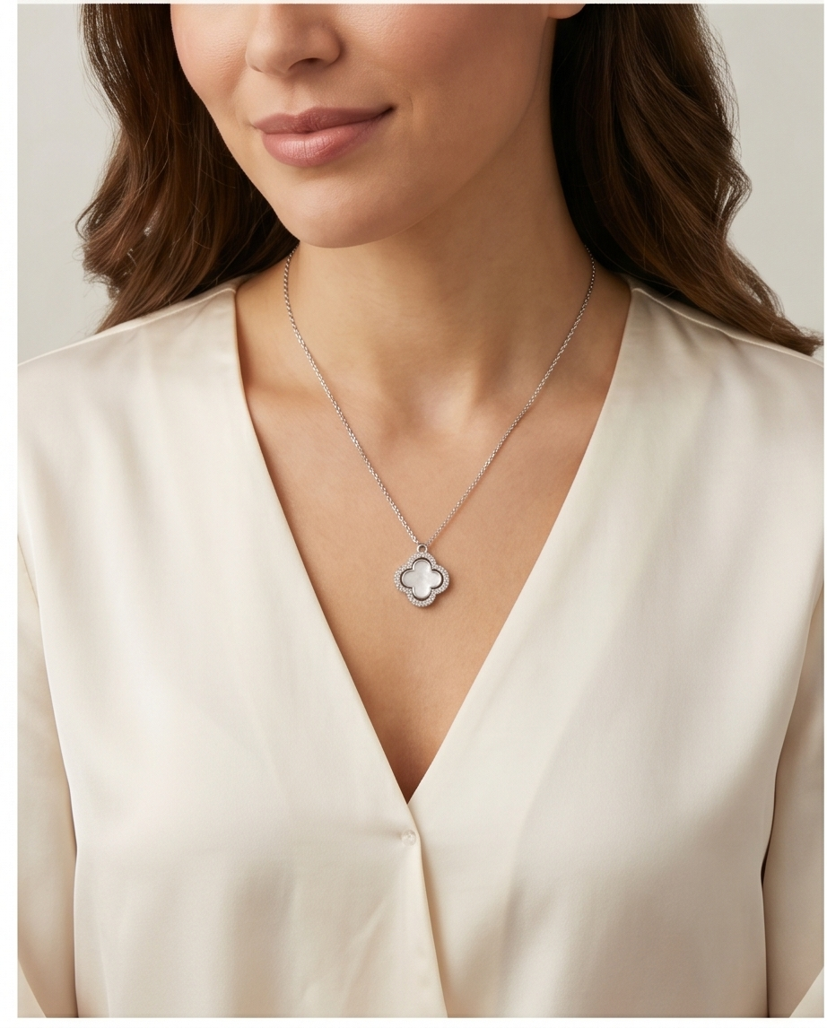 Silver White Clover Necklace #11