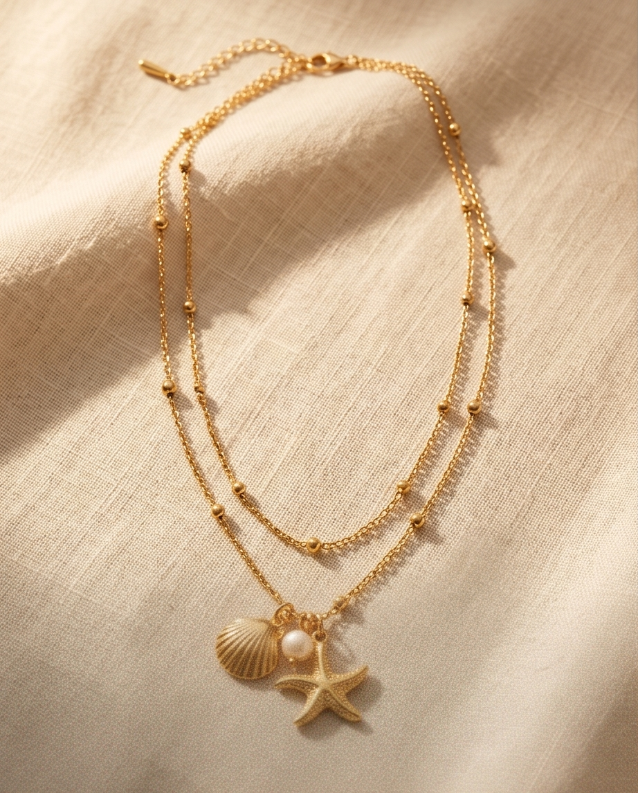 Double-Strand Gold Sea and Pearl Necklace #13