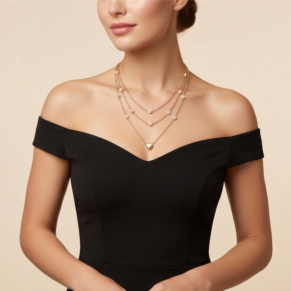 Double Strand Gold with Pearls Necklace #7