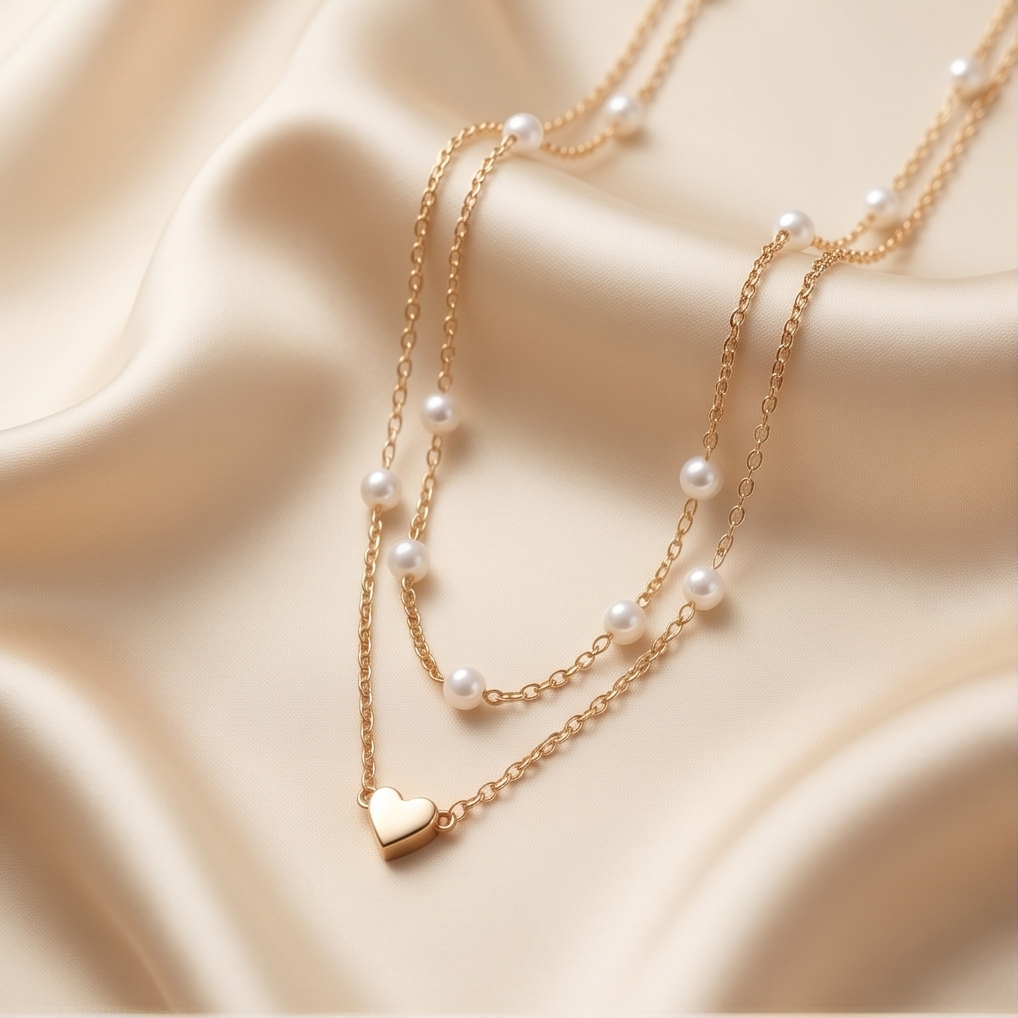 Double Strand Gold with Pearls Necklace #7