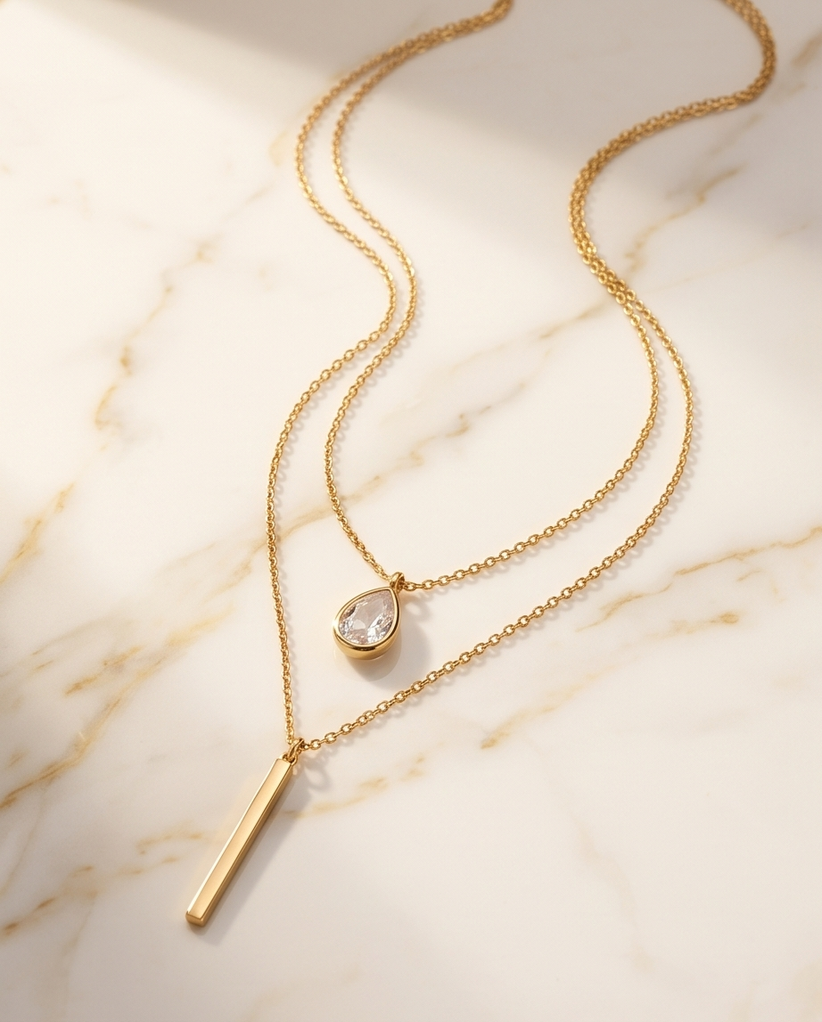 Double-Strand Gold Bar Necklace #3