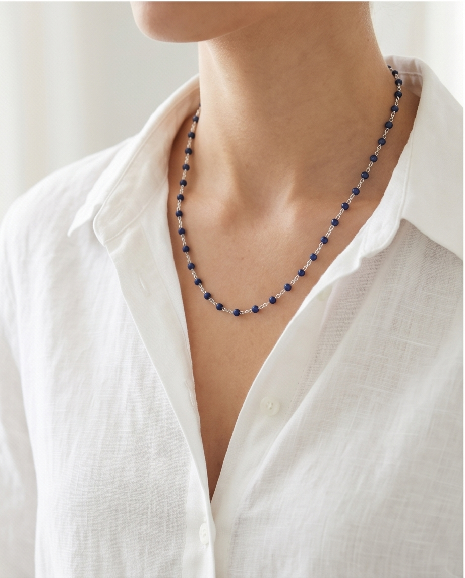 Silver Blue Bead Necklace #25