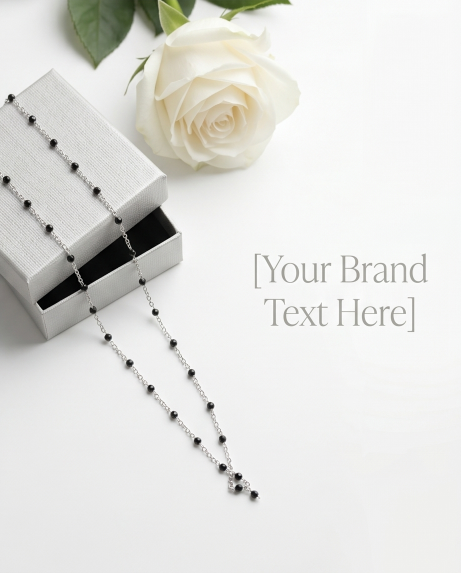 Silver Black Bead Necklace #27