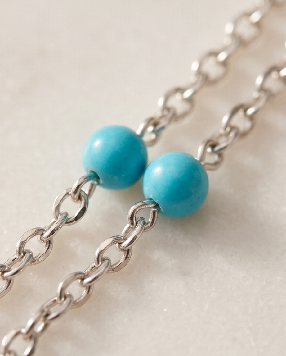 Silver Turquoise Bead Necklace #28