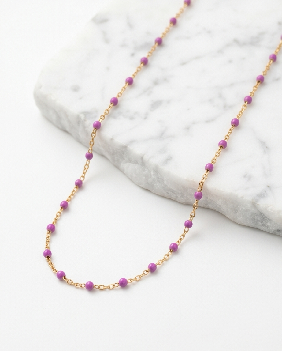 Gold Purple Bead Necklace