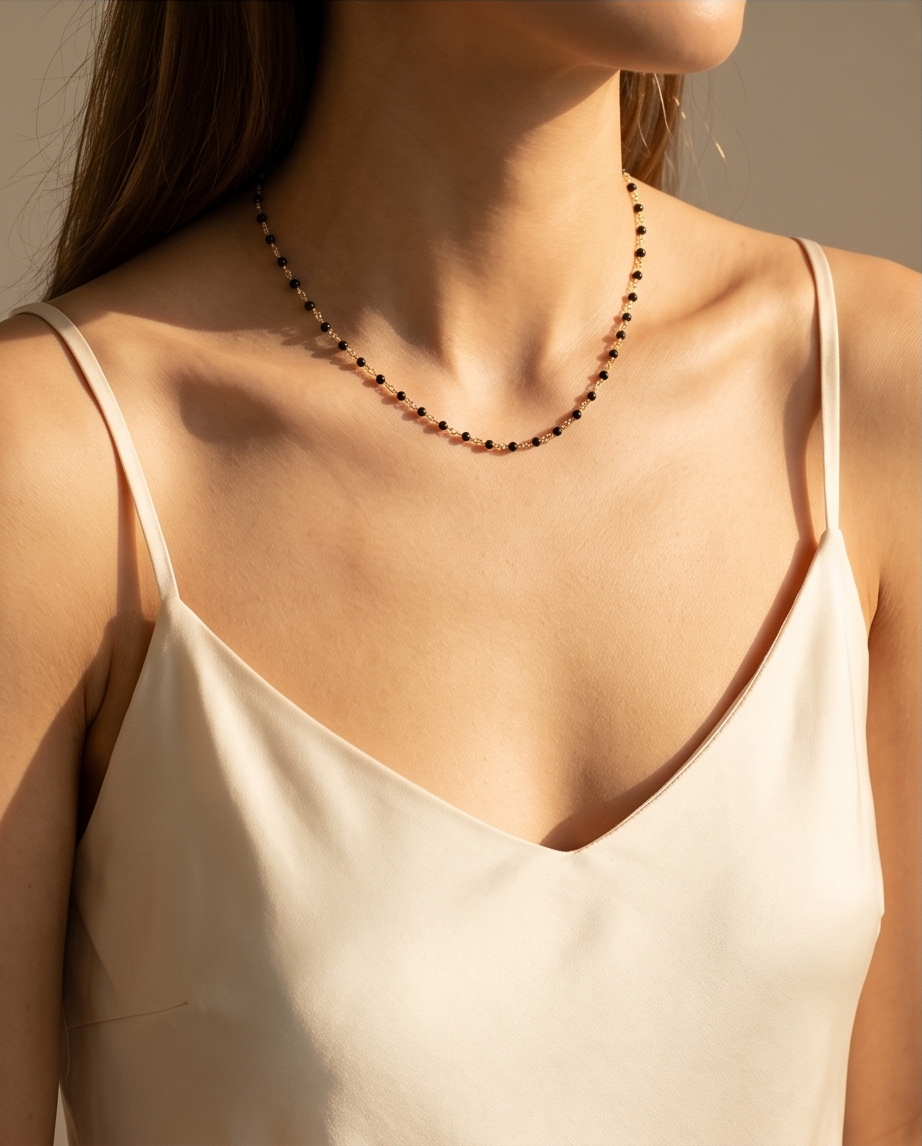 Gold Black Bead Necklace #20