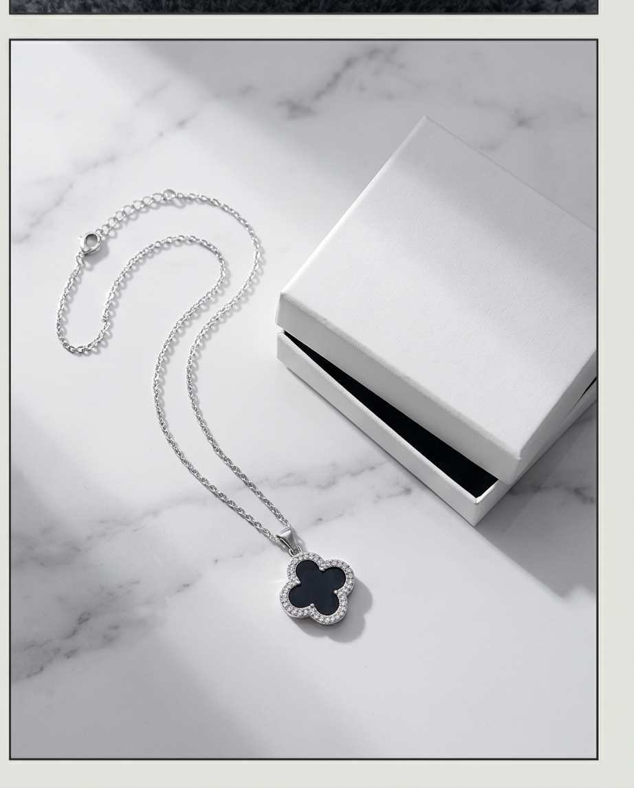 Silver Black Clover Necklace #12