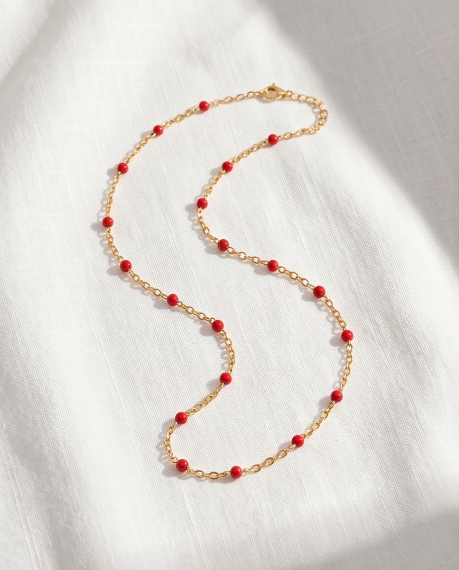 Gold and Red Bead Necklace #24