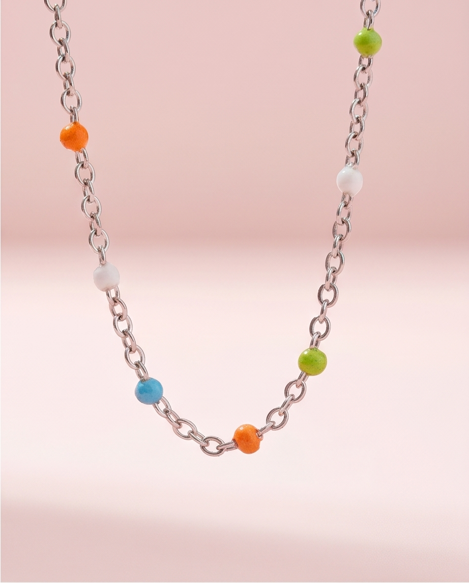 Silver Multi-colored Bead Necklace #29