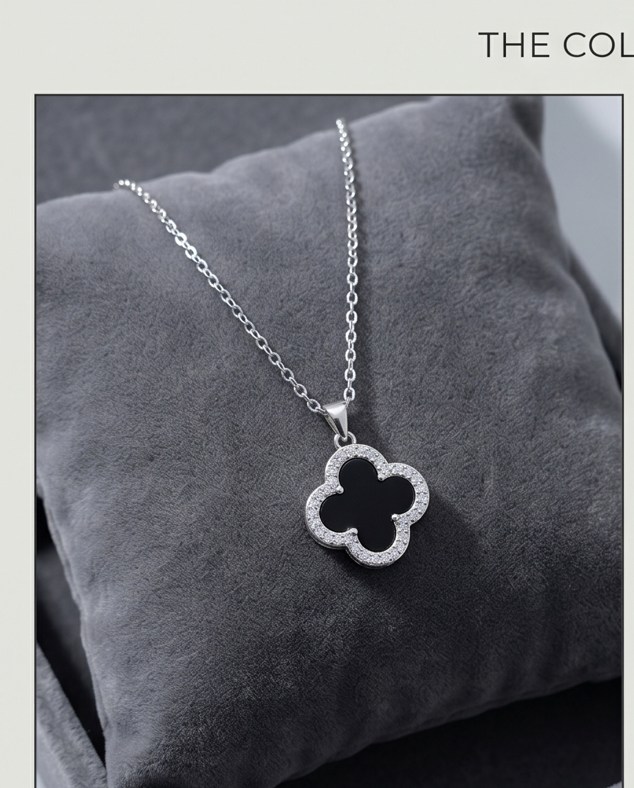 Silver Black Clover Necklace #12
