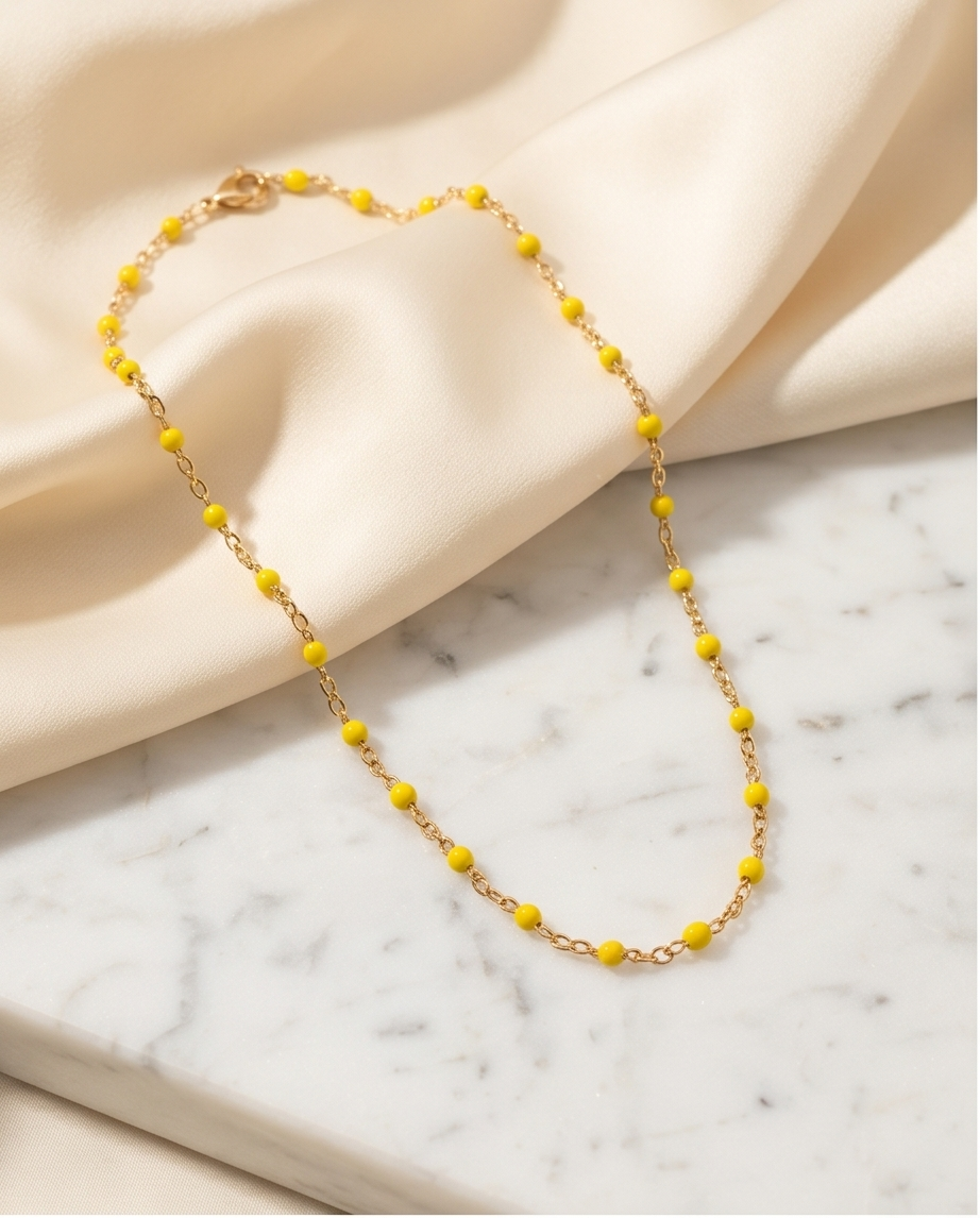 Gold Yellow Bead Necklace #19