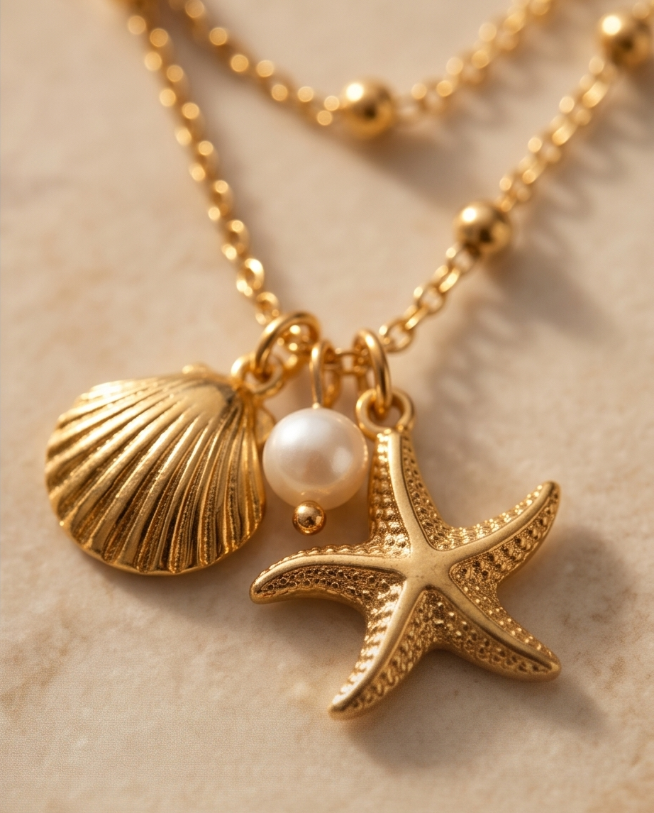 Double-Strand Gold Sea and Pearl Necklace #13