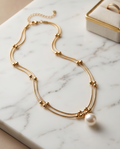 Double-strand Gold Pearl Necklace #5