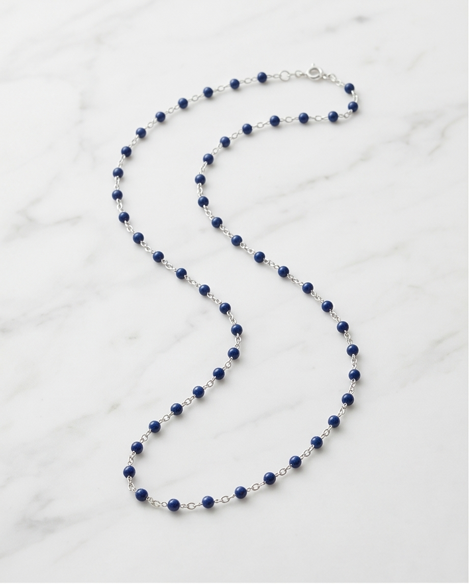 Silver Blue Bead Necklace #25