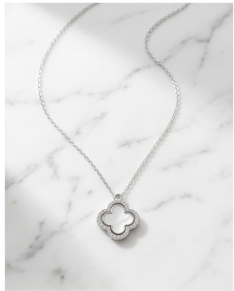 Silver White Clover Necklace #11